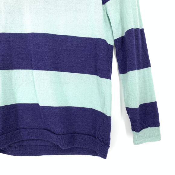 Fossil Pullover Wool Crew Neck Sweater Womens Size Medium Striped Blue - Picture 4 of 6